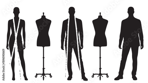Fashion Mannequins and Silhouettes of Men in Suits Isolated on White Background
