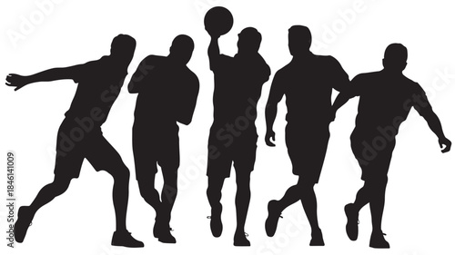 Basketball Players Silhouettes in Action on White Background