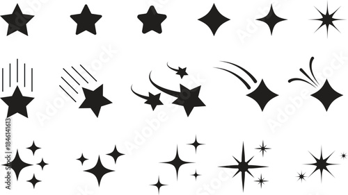 Set of black sparkle stars. Twinkle stars collection. Stars icon
