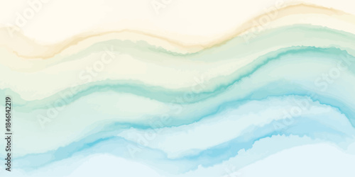 Abstract watercolor background with soft wavy layers in turquoise teal aqua and beige tones Vector illustration