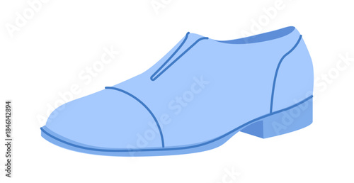 Dress shoe mens blue formal flat shoe. Classic lace up leather suit footwear smart office style. Technical fashion illustration CAD mockup sketch vector women unisex isolated.