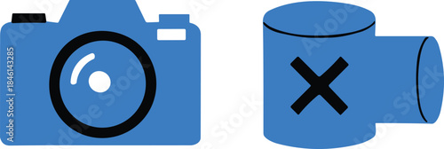 Camera and Broken Pipe Icons Set – Flat Blue Symbols Isolated on Transparent Background Vector