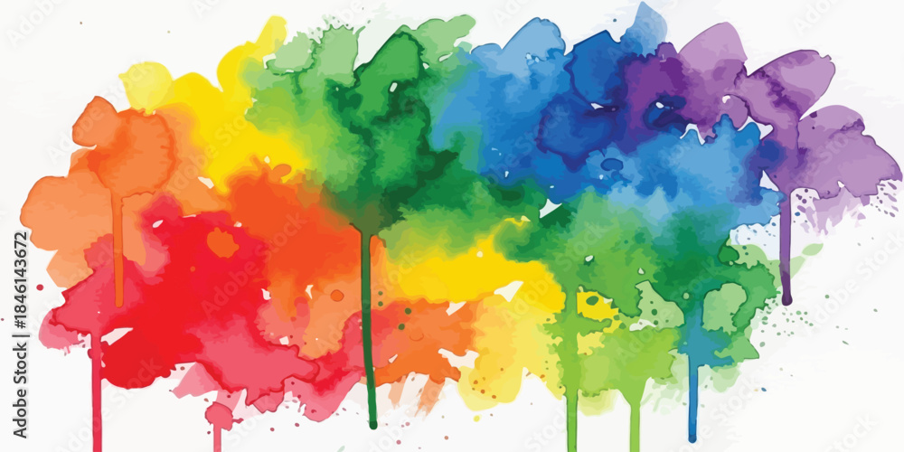 Fototapeta premium Vibrant watercolor paint splash with rainbow gradient background and dripping effect colorful artistic texture