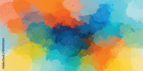 Vibrant Abstract Watercolor Vector Background Texture with Blended Orange Blue and Yellow Colors