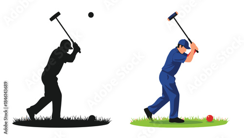Golf swing illustration a silhouette and a colored depiction of a golfer