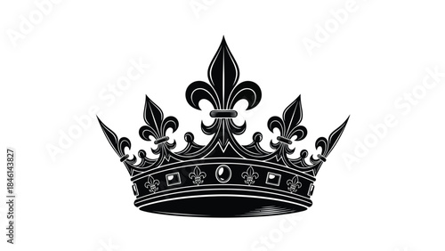 Elegant black royal crown with ornate details and fleur de lis emblems