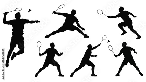 Silhouettes of badminton players in action showcasing dynamic sport movements
