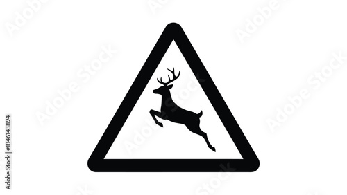 Warning sign depicting a leaping deer inside a triangular black border
