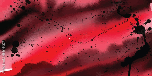 Abstract Red Watercolor Background with Black Ink Splatter Texture