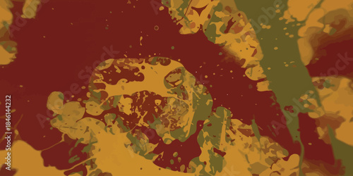 Earthy Abstract Paint Splatter Background Vector Texture in Maroon Yellow and Olive Green