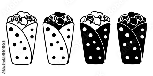 Burrito Black Icon Bundle for Mexican Food and Restaurant Themes