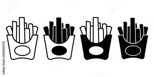 French Fries Black Icon Bundle for Fast Food and Snack Themes