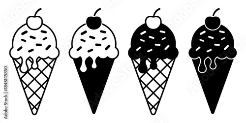 Ice Cream Cone Black Icon Bundle for Dessert and Summer Themes
