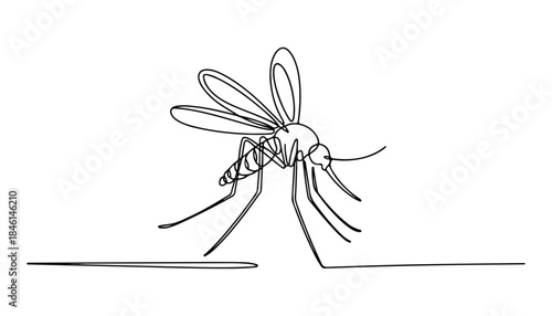 One continuous line illustration of an Mosquito , isolated on white background.