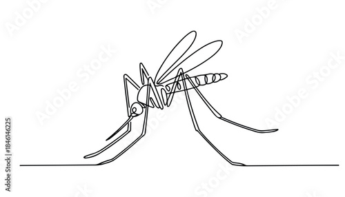 One continuous line illustration of an Mosquito , isolated on white background.