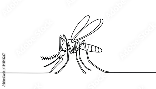 One continuous line illustration of an Mosquito , isolated on white background.