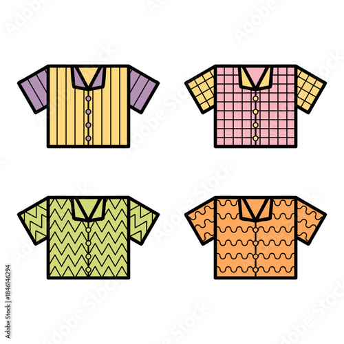 Set of cute summer short sleeved shirt hand drawn colorful illustration collections	