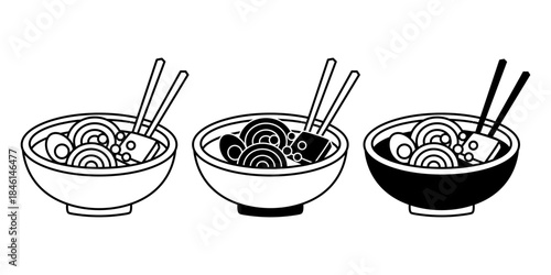Udon Bowl Black Icon Bundle for Japanese Food and Noodle Themes