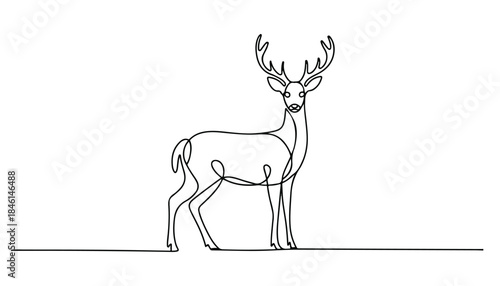 One continuous line illustration of an deer , isolated on white background.