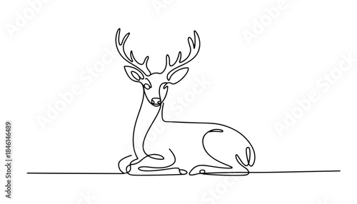 One continuous line illustration of an deer , isolated on white background.
