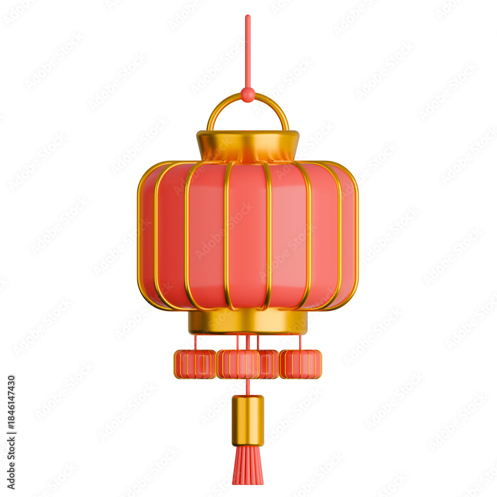 Obraz premium 3D illustration of a traditional red and gold Chinese lantern.