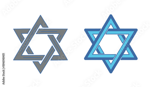 Interconnected star of david symbols in gray and blue