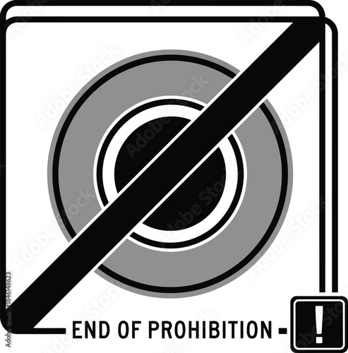 End of prohibition road sign symbol. regulatory traffic rule over. vector icon illustration