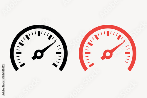Speedometer gauges with black and red dial indicators