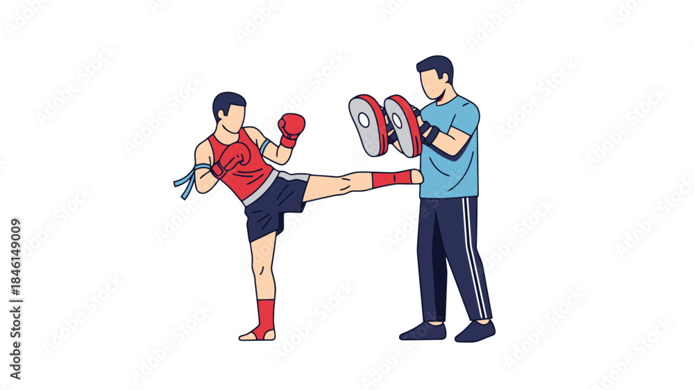 Obraz premium Young soccer player practicing kick with coach on training field