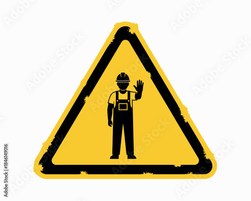 Roadwork ahead warning sign with construction worker