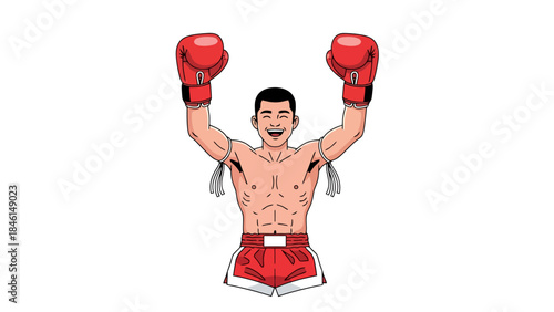 Victory Celebration of a Male Boxer in a Championship Match