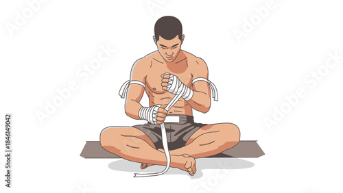 Young Man Sitting Cross Legged in a Meditative Pose Practicing Relaxation and Mindfulness