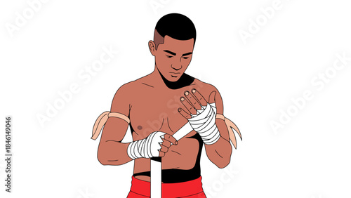 Inspirational Male Athlete Preparing for a Workout with Hand Wraps