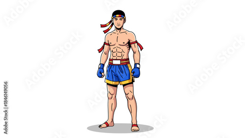 Strong Male Boxer in Boxing Gloves and Shorts Preparing for a Fight