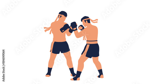 Two male athletes engaged in friendly boxing training outdoors