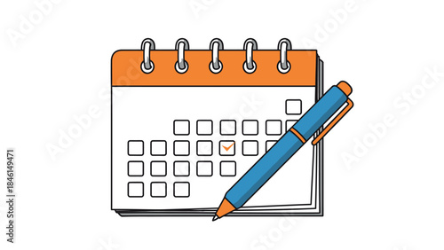 Illustration of a calendar with a blue pen