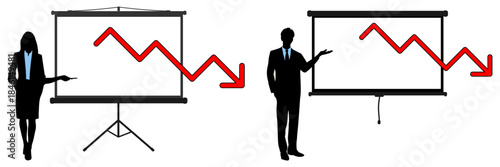Businesspeople presentation decrease business vector for financial analysis. Ideal for illustrating loss, crisis, decline, and market challenges.