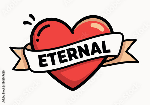 Eternal heart symbol with ribbon banner tattoo design