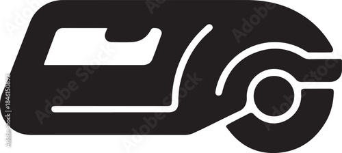 Vector silhouette icon of a handheld electric circular saw power tool featuring a prominent cutting blade