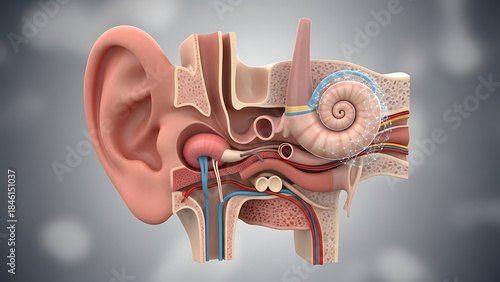 Human ear anatomy with inner ear structure