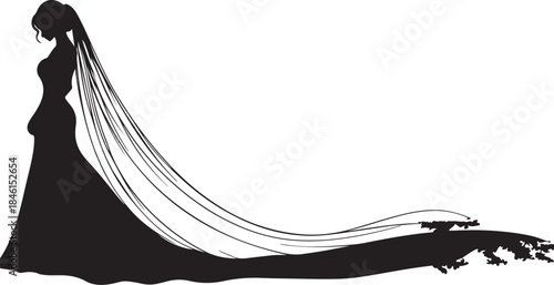 Blue vector silhouette of a woman in a dress with a dynamic flow pattern for a futuristic backdrop banner design concept