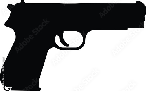 Silhouette handgun pistol vector, black firearm icon illustration, isolated weapon outline for security, military, police, self defense, danger warning, graphic design element
