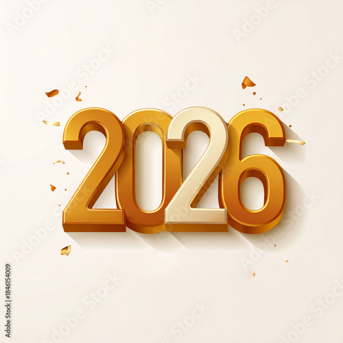 Golden 3D 2026 New Year Celebration with Festive Elements