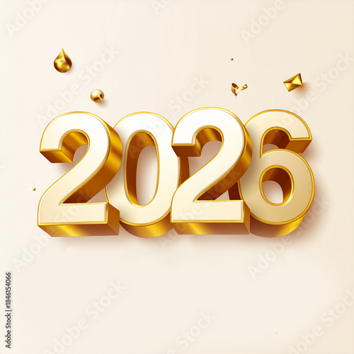 Golden 3D 2026 New Year Celebration with Festive Elements