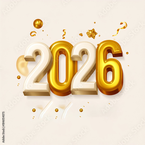 Golden 3D 2026 New Year Celebration with Festive Elements