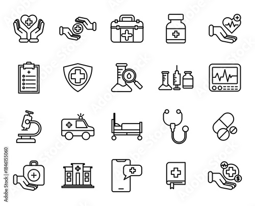 medical icon, healthcare
protection
first aid kit
medicine
healthcare
medical checkup
Health Insurance
Blood Test
Medical Equipment
Cardiogram
Microscope
Ambulance
Hospital Bed

Medical Stethoscope
