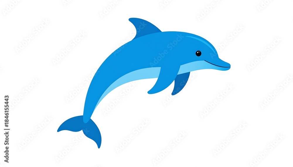 Obraz premium A cartoon depiction of a playful dolphin, featuring shades of blue against a clean white backdrop. It's a simplistic and cheerful illustration