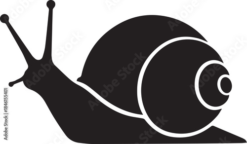 Black snail icon vector flat design on white background. Cute snail silhouette