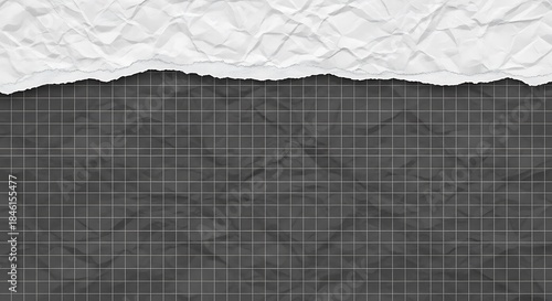 Torn White Paper Edge on Dark Gray Grid Pattern Background.