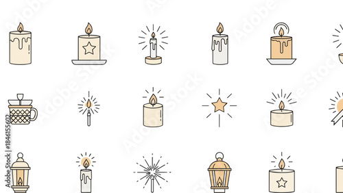 Illuminating Elegance: A curated assortment of meticulously designed candle icons, each radiating a warm glow, offering a glimpse into the diverse forms of light and ambiance.